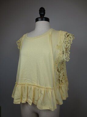 ee:some Buttery Yellow Lace Ruffle Hem Sleeveless Babydoll Top 100% Cotton NWT